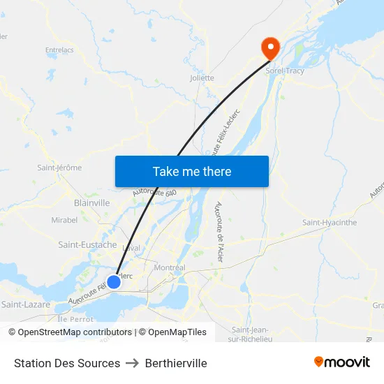 Station Des Sources to Berthierville map