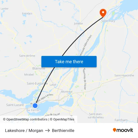 Lakeshore / Morgan to Berthierville map