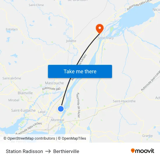 Station Radisson to Berthierville map