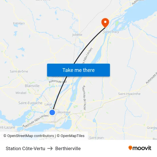 Station Côte-Vertu to Berthierville map