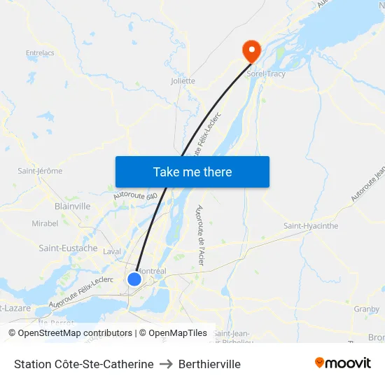 Station Côte-Ste-Catherine to Berthierville map