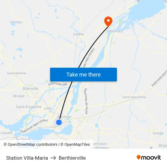 Station Villa-Maria to Berthierville map