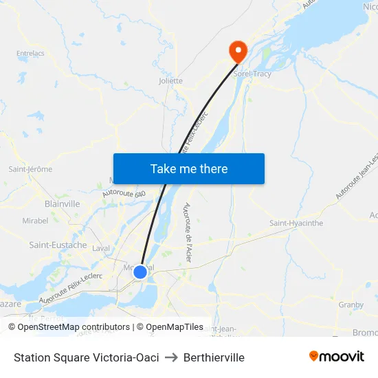 Station Square Victoria-Oaci to Berthierville map