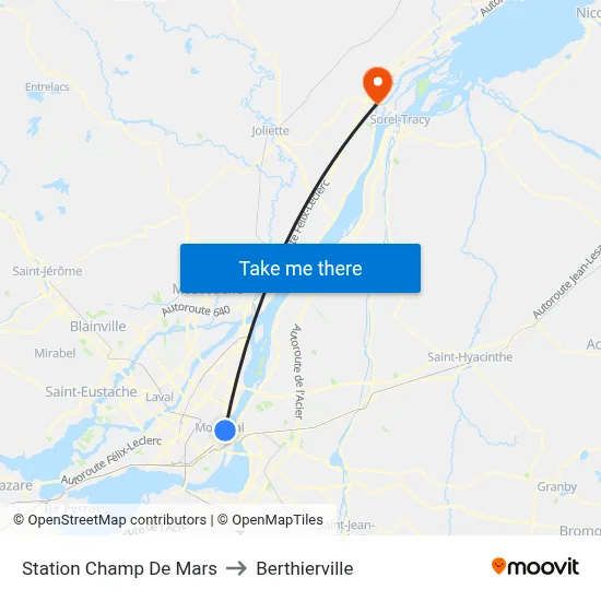 Station Champ De Mars to Berthierville map