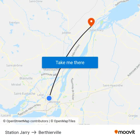 Station Jarry to Berthierville map