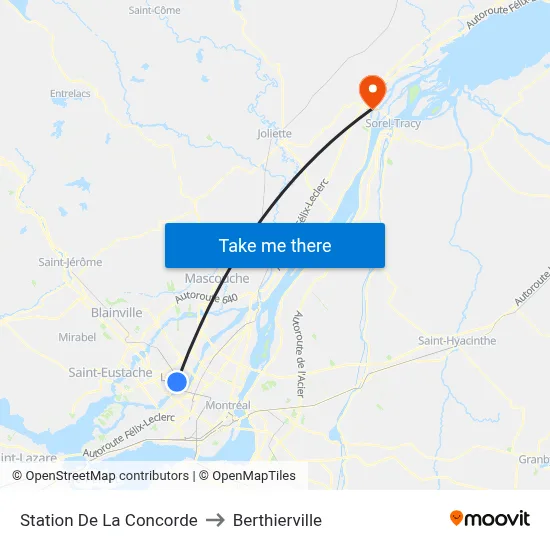 Station De La Concorde to Berthierville map