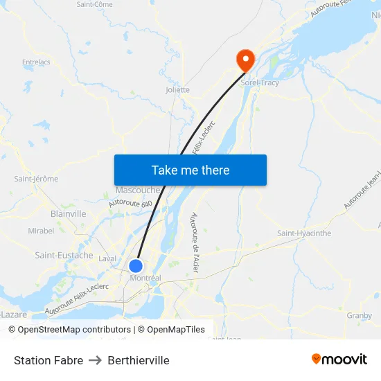 Station Fabre to Berthierville map