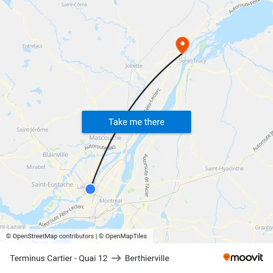 Terminus Cartier - Quai 12 to Berthierville map