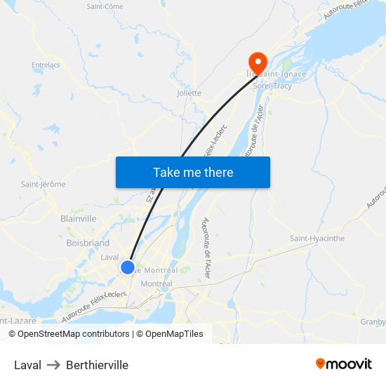 Laval to Berthierville map