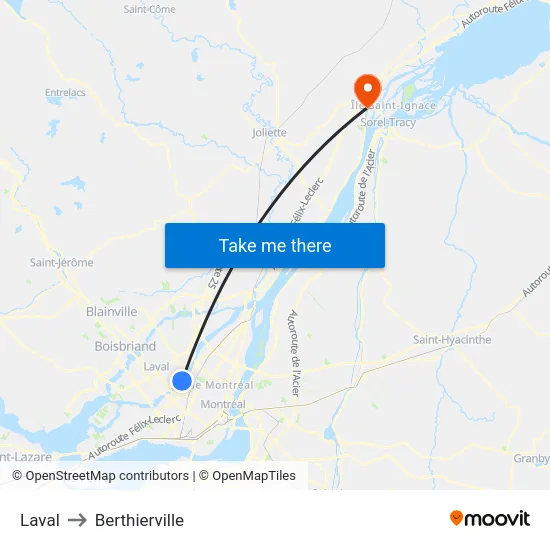 Laval to Berthierville map