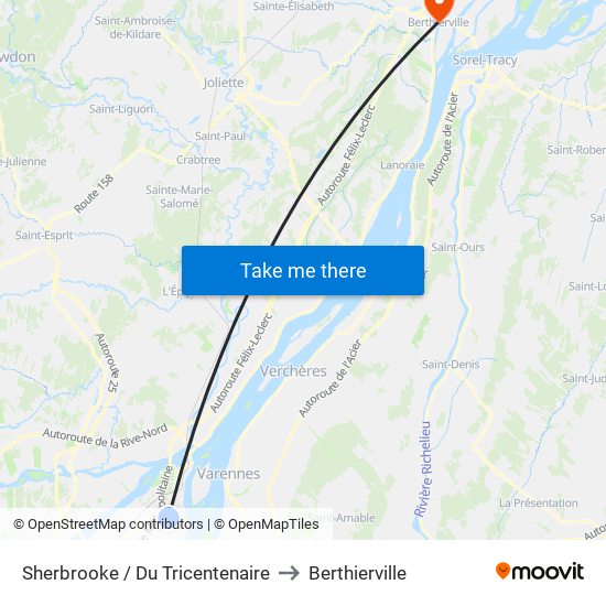 Sherbrooke / Du Tricentenaire to Berthierville map
