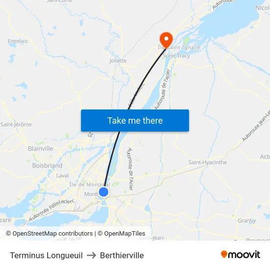 Terminus Longueuil to Berthierville map