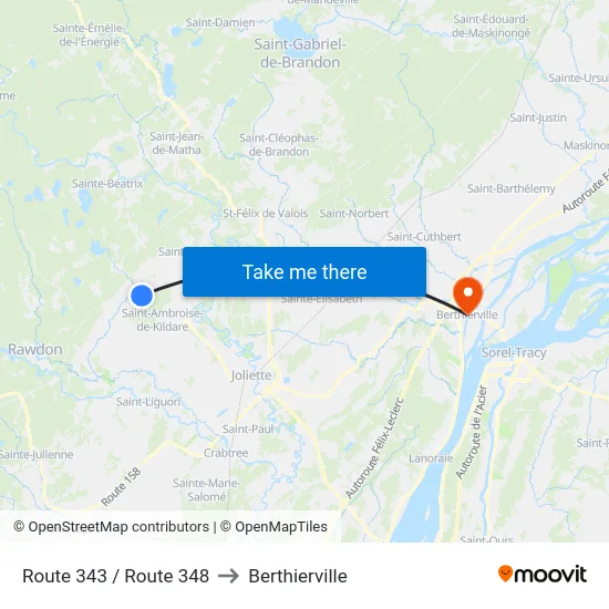 Route 343 / Route 348 to Berthierville map
