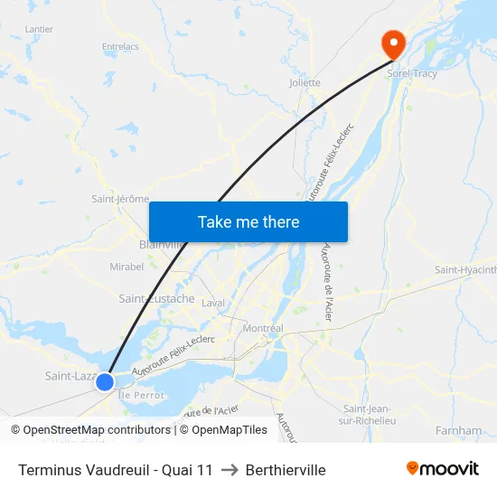 Terminus Vaudreuil - Quai 11 to Berthierville map