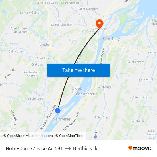 Notre-Dame / Face Au 691 to Berthierville map