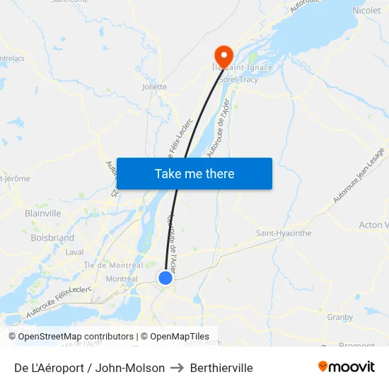 De L'Aéroport / John-Molson to Berthierville map