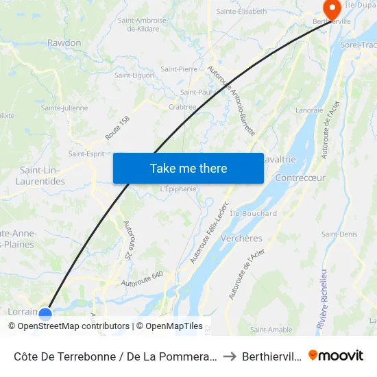 Côte De Terrebonne / De La Pommeraie to Berthierville map