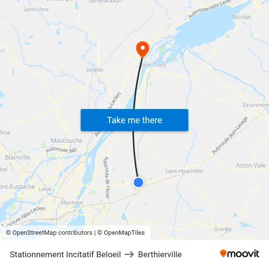 Stationnement Incitatif Beloeil to Berthierville map