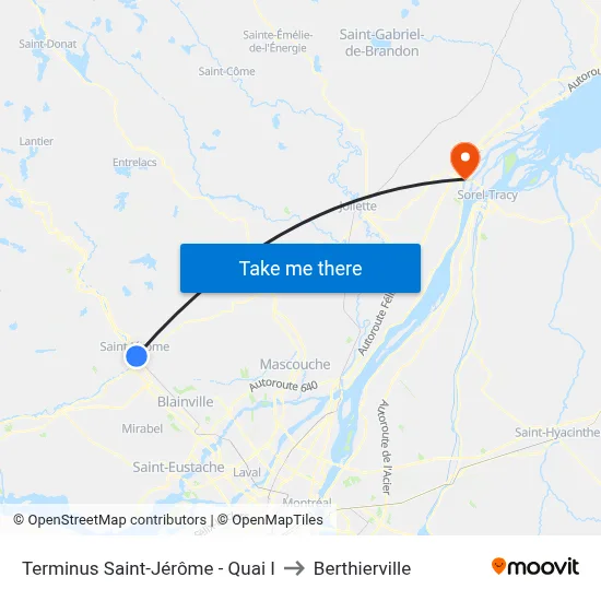 Terminus Saint-Jérôme - Quai I to Berthierville map