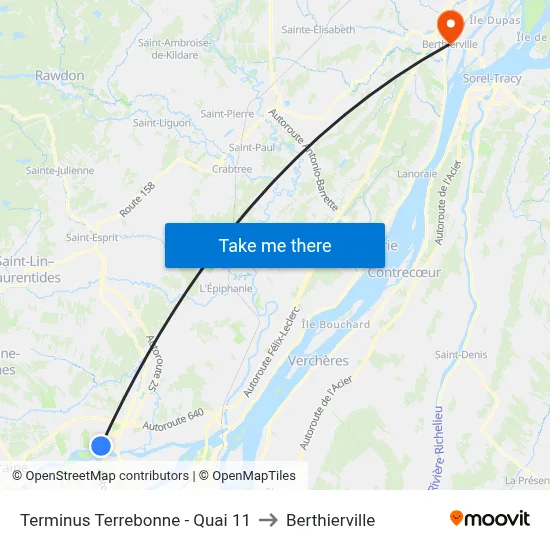 Terminus Terrebonne - Quai 11 to Berthierville map