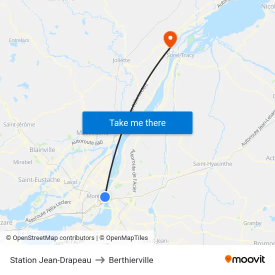 Station Jean-Drapeau to Berthierville map