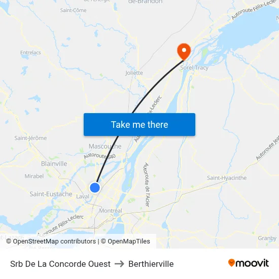 Srb De La Concorde Ouest to Berthierville map