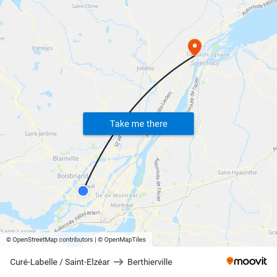 Curé-Labelle / Saint-Elzéar to Berthierville map