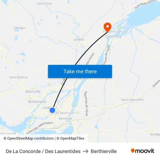 De La Concorde / Des Laurentides to Berthierville map