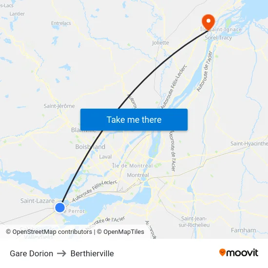 Gare Dorion to Berthierville map