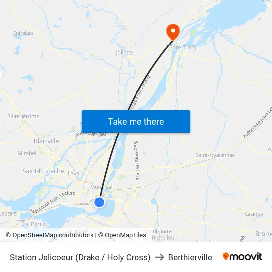 Station Jolicoeur (Drake / Holy Cross) to Berthierville map