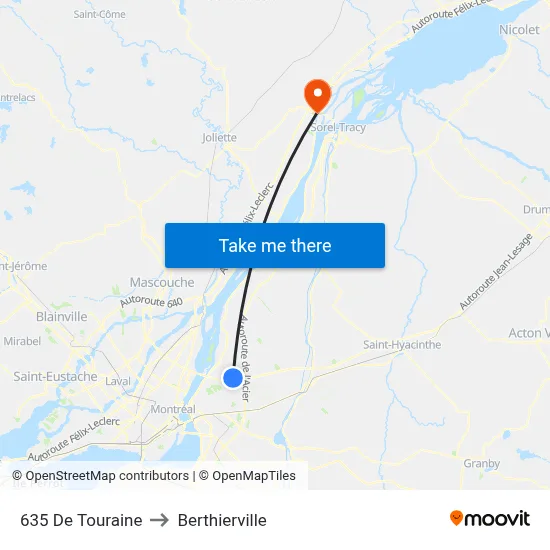 635 De Touraine to Berthierville map