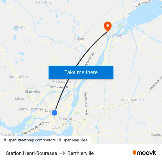 Station Henri-Bourassa to Berthierville map