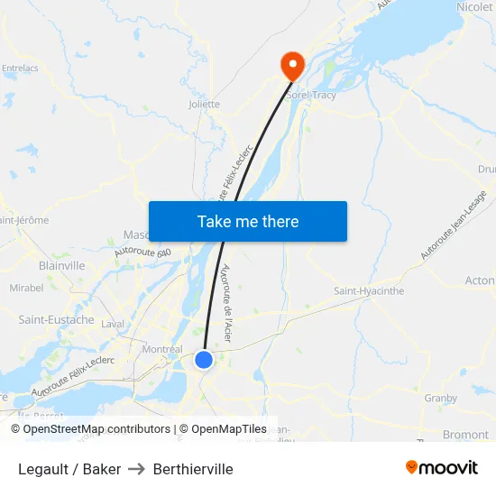Legault / Baker to Berthierville map