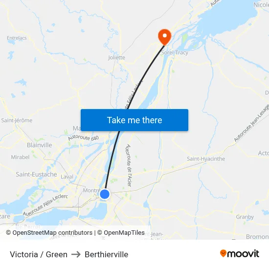 Victoria / Green to Berthierville map