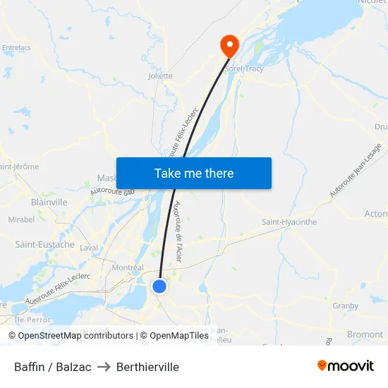 Baffin / Balzac to Berthierville map