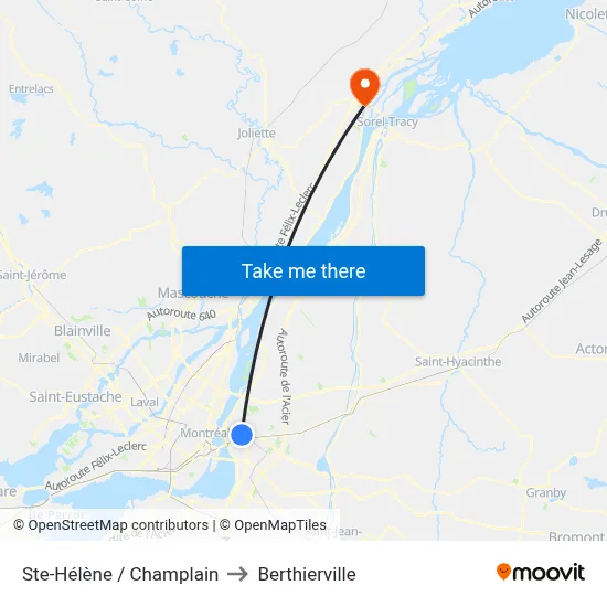 Ste-Hélène / Champlain to Berthierville map