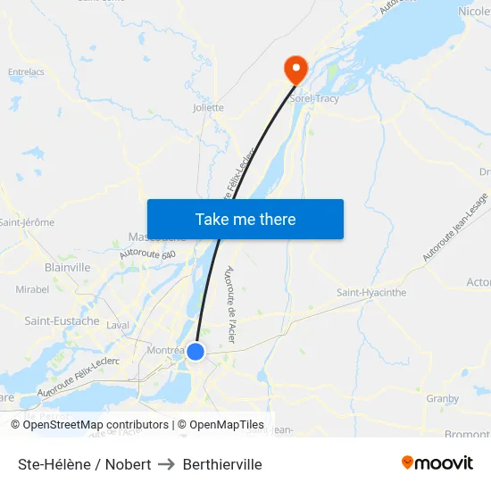 Ste-Hélène / Nobert to Berthierville map