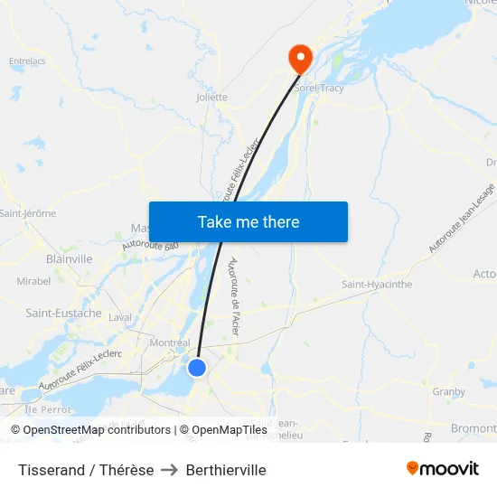 Tisserand / Thérèse to Berthierville map