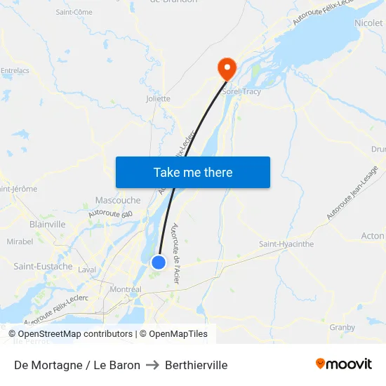 De Mortagne / Le Baron to Berthierville map
