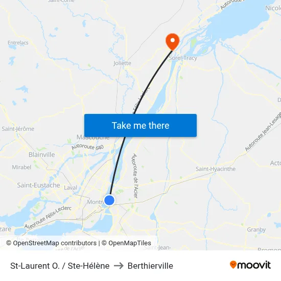 St-Laurent O. / Ste-Hélène to Berthierville map
