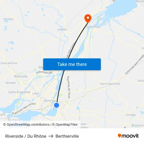 Riverside / Du Rhône to Berthierville map