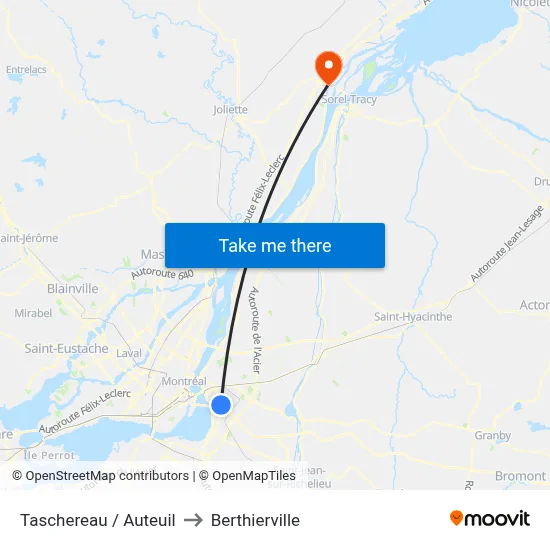 Taschereau / Auteuil to Berthierville map
