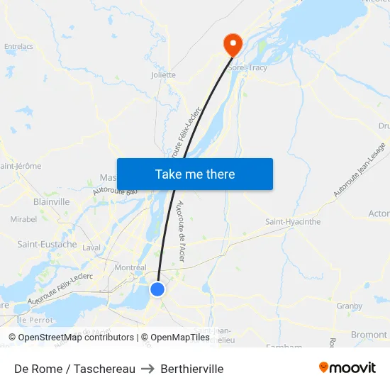 De Rome / Taschereau to Berthierville map