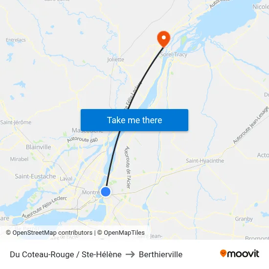 Du Coteau-Rouge / Ste-Hélène to Berthierville map