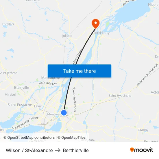 Wilson / St-Alexandre to Berthierville map