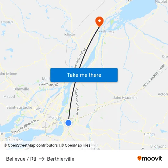 Bellevue / Rtl to Berthierville map