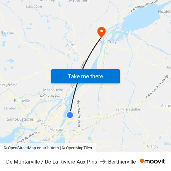 De Montarville / De La Rivière-Aux-Pins to Berthierville map