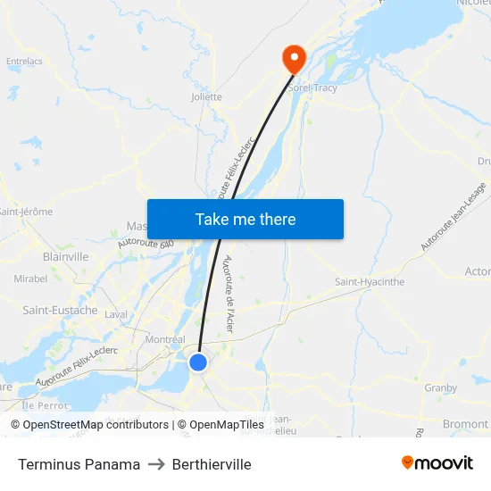 Terminus Panama to Berthierville map