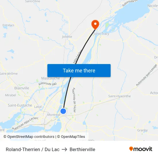 Roland-Therrien / Du Lac to Berthierville map