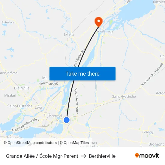 Grande Allée / École Mgr-Parent to Berthierville map